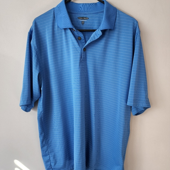 Pebble Beach Performance Men's Large Blue Striped Short Sleeve Golf Polo Shirt - Picture 1 of 3